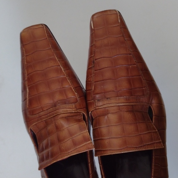 Vera Wang Leather Vintage Crocodile Square Toe Kitten Heels Office EU Size 38 - Picture 3 of 14